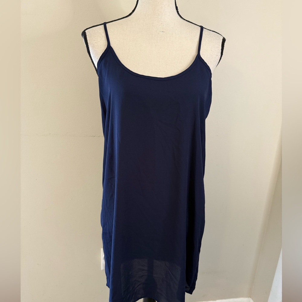 Harlowe & Graham navy blue mini tank dress semi sheer lightweight SZ small